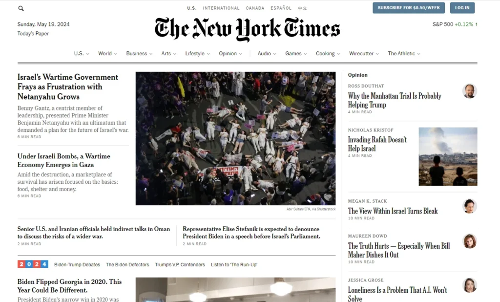 newyork-times-website-first-page